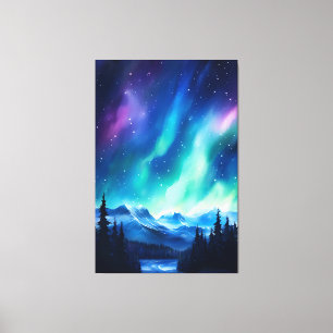 Aquarell Nordlichter aurora borealis Leinwanddruck