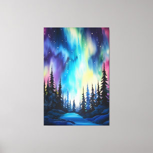 Aquarell Nordlichter aurora borealis  Leinwanddruck