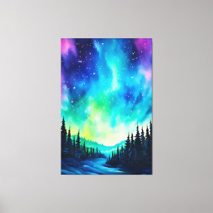 Aquarell Nordlichter aurora borealis Leinwanddruck