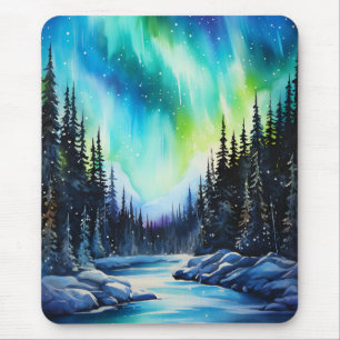 Aquarell Nordlichter Aurora borealis Mousepad