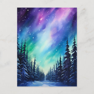 Aquarell Nordlichter aurora borealis  Postkarte