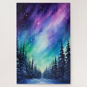 Aquarell Nordlichter aurora borealis  Puzzle