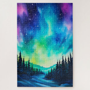 Aquarell Nordlichter aurora borealis Puzzle