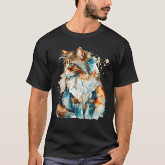 Aquarell Norwegische Waldkatze Farbige Katzenliebe T-Shirt