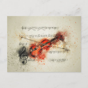 Aquarell-Notenblatt und Violine Postkarte