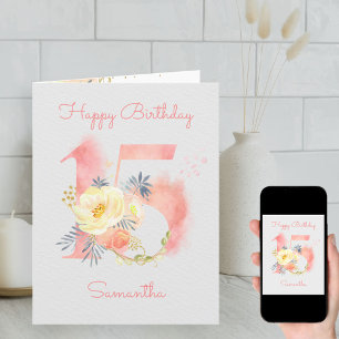 Aquarell Nummer 15 Personalisierter 15. Geburtstag Karte
