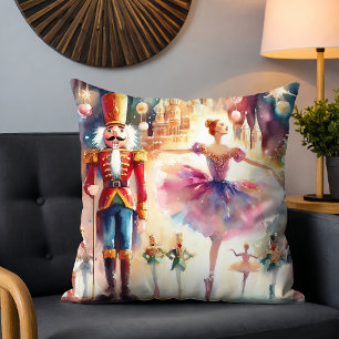 Aquarell-Nussknacker-Ballerina-Weihnachtstanz Kissen