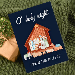 Aquarell O' Holy Night Navy Krippe Non-Foto Feiertagskarte