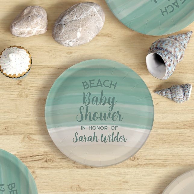 Aquarell Ocean Beach Baby Dusche Pappteller (Perfect paper plate for your Beach Baby Shower. Just add your name. Beachy!)