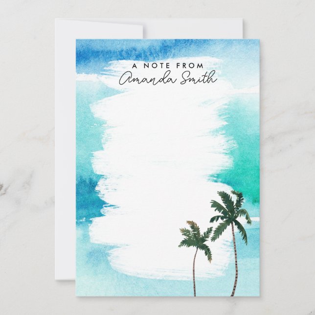 Aquarell Ocean Beach Palm Tree Personalisiert Hinw Dankeskarte (Vorderseite)