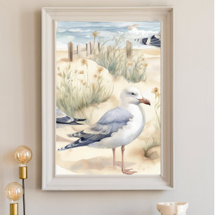Aquarell Ocean Beach Seagull Poster