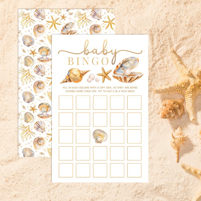 Aquarell Ocean Little Pearl Baby Dusche Bingo Ga (Baby Bingo Game Card)