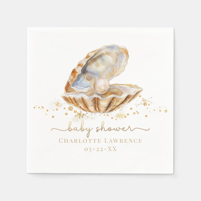 Aquarell Ocean Little Pearl Baby Dusche Napkins Serviette (Vorderseite)