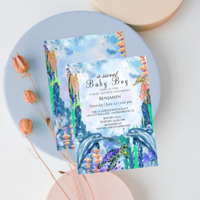 Aquarell OceanSea Animals BabyDusche Einladung (Von Creator hochgeladen)