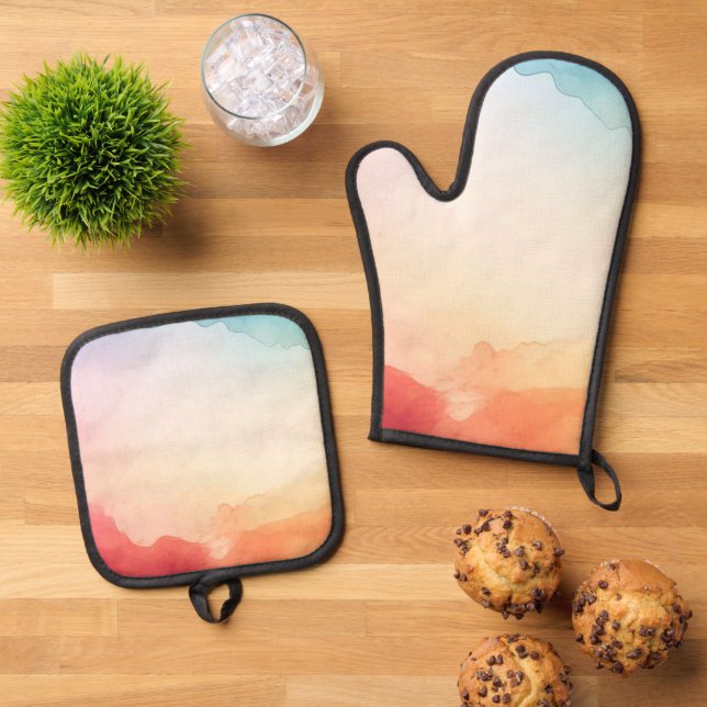 Aquarell Ofenhandschuh & Topflappen-Set (Oben Unten)