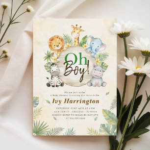 Aquarell Oh Junge Dschungel-Baby-Party Einladung