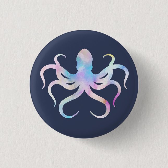 Aquarell-Oktopus Button (Vorderseite)