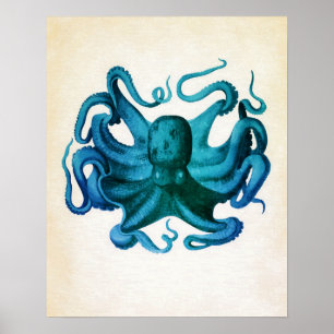 Aquarell-Oktopus-Illustration Poster