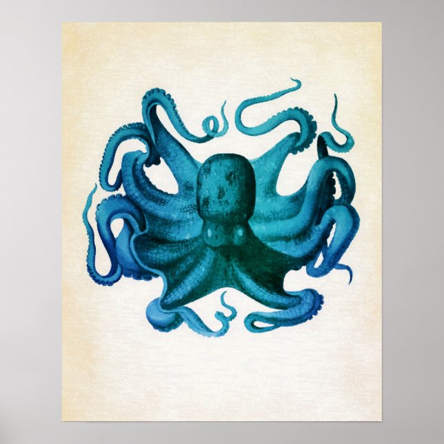 Aquarell-Oktopus-Illustration Poster (Vorne)
