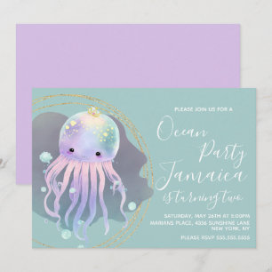Aquarell-Oktopus-Ozean-Strand-Geburtstagsfeier Einladung