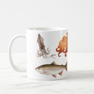 Aquarell-Oktopus-Tintenfisch- und Ozeanfisch-Keram Kaffeetasse