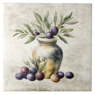 Aquarell-Oliven in Vasen-Faux-Textur  Fliese
