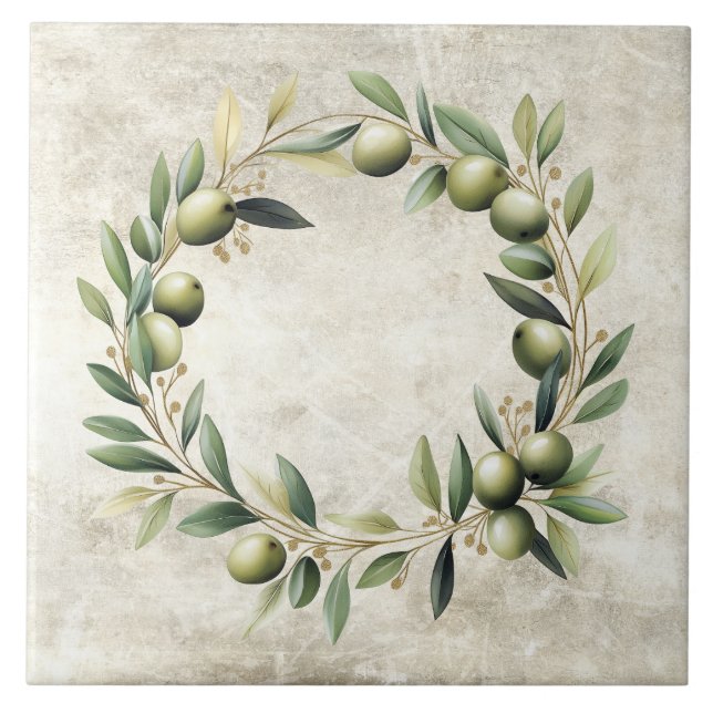 Aquarell-Olivenkranz-Textur-Imitat  Fliese (Vorderseite)