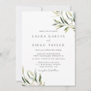 Aquarell Olivgrüne Blätter Hochzeit Einladung