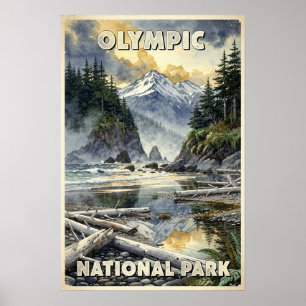 Aquarell Olympic National Park Retro Poster