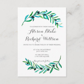Aquarell-Ölzweighochzeits-Einladungskarte Einladung