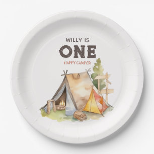 Aquarell One Happy Camper 1. Geburtstag Party Pappteller