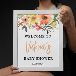 Aquarell Orange Bloral Begrüßungsdusche Poster