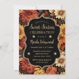 Aquarell Orange Braune Herbstblätter Sweet 16 Einladung