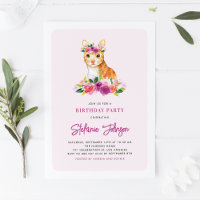 Aquarell Orange Cat Purple Blumen Geburtstag
