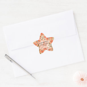 Aquarell Orange Florale Brautparty Stern-Aufkleber