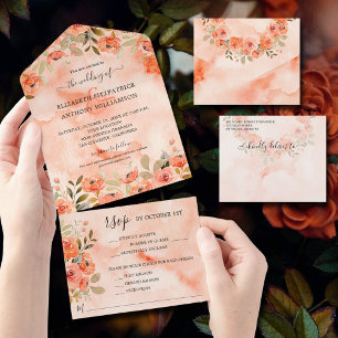 Aquarell Orange Florale Hochzeit All In One Einladung