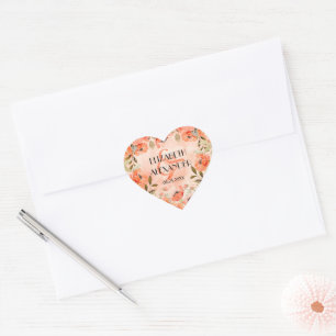 Aquarell Orange Florale Hochzeit Herz-Aufkleber