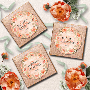 Aquarell Orange Florale Hochzeit Runder Aufkleber