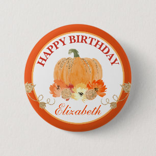 Aquarell Orange & Gold Kürbis Alles Gute zum Gebur Button