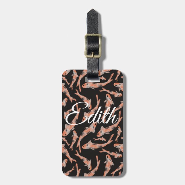 Aquarell Orange Koi Personalisiert Gepäckanhänger (Vorderseite vertikal)