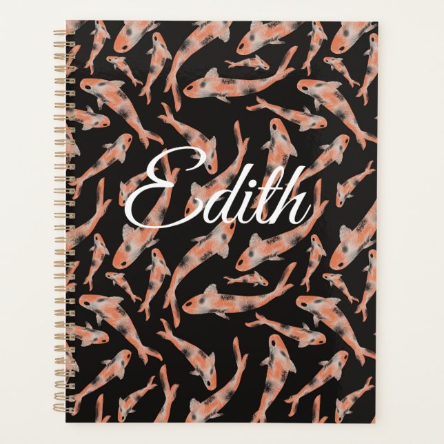 Aquarell Orange Koi Personalisiert Planer (Vorderseite)
