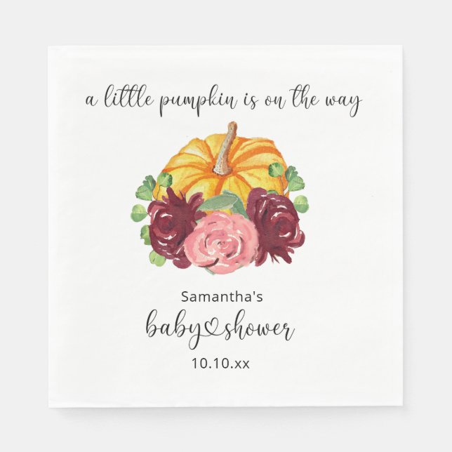 Aquarell orange Kürbis-Baby-Party Serviette (Vorderseite)
