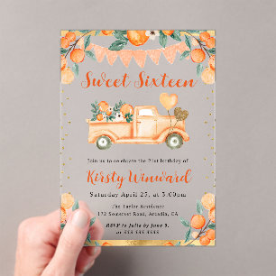 Aquarell Orange Lastwagen und Blumen Sweet Sixteen Acryleinladungen