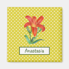 Aquarell Orange Lily Lemon Green Polka Dots Magnet