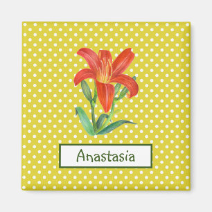 Aquarell Orange Lily Lemon Green Polka Dots Magnet