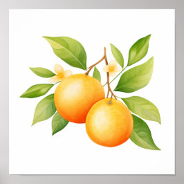 Aquarell Orange Mit Blume Poster