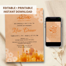 Aquarell Orange Sonnenuntergang Moschee Iftar-Aben Einladung