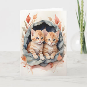 Aquarell Orange Tabby Best Friends Blumen Blank Karte