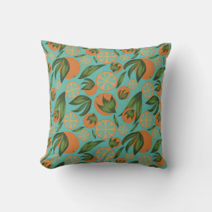 Aquarell Orange Türkis Botanisches Muster Kissen