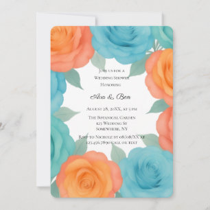 Aquarell Orange und Teal Rosen Hochzeitsdusche Einladung